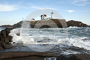 High Tide Around Maine Island Lighthouse