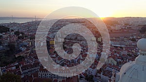High top footage of Lisbon at sunset
