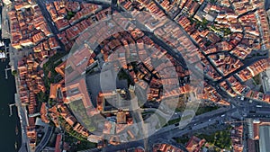 High top view Porto and ancient Ribeira cathedral