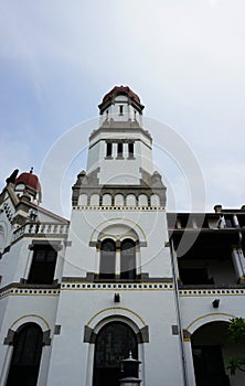 A high tower dome with clear sky as background at Lawang Sewu building photo taken in Semarang Indonesia