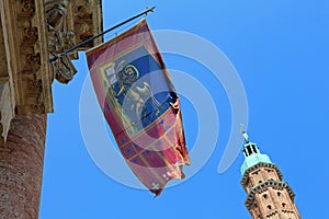high tower with flag in Vicenza city Italy
