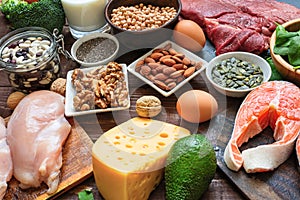 High vegetable and animal protein food sources. Fish, meat, poultry, nuts, cheese, eggs, seeds, vegetables and milk