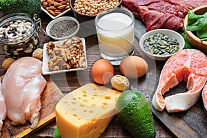 High vegetable and animal protein food sources. Fish, meat, poultry, nuts, cheese, eggs, seeds, vegetables and milk