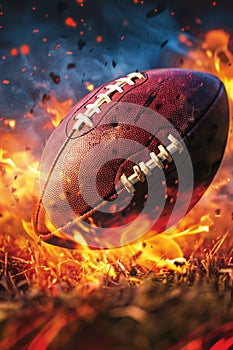 High velocity american football throw creates fiery trail as it speeds across the field photo