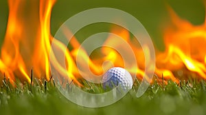 High velocity golf ball creates a fiery path as it speeds through, leaving a trail of flames behind photo