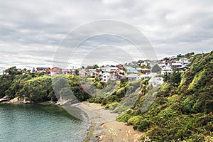 High view of beach and Ancud city - Ancud, Chiloe Island, Chile photo