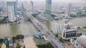 High view of Chaopraya river and transportation by boat