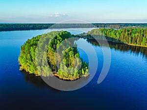 High view of the Gulf of Finland, forest and Islands at sunset