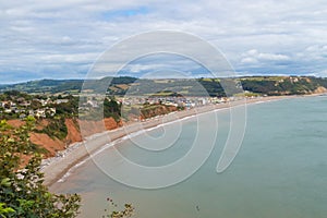 High view of Seaton Beach and Seaton Down in Devon