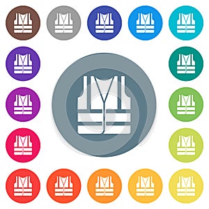 High visibility safety vest flat white icons on round color backgrounds