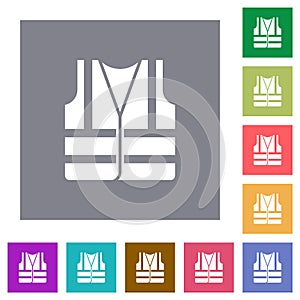 High visibility safety vest square flat icons
