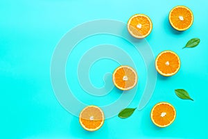 High vitamin C, Juicy and sweet. Fresh orange fruit  on blue background