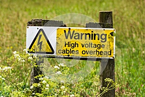 High voltage cables overhead warning sign