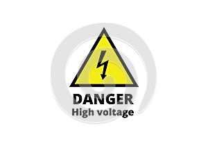 High voltage danger sign yellow black symbol lightning