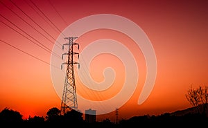 High voltage electric pole sunset