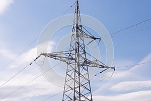 High voltage electric transmission pylon tower.Electricity concept Close up high voltage power lines station