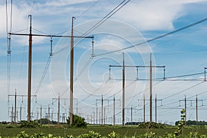 High voltage electric transmission tower energy pylon