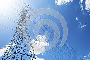 High Voltage Electric Transmission Tower Energy Pylon against th