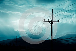 High voltage electric wire with cloudy sky