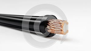 High Voltage Electrical Cable  Copper Wire  Black Insulation  Close Up