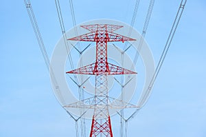 High voltage electrical pylon in electric power plants power substation
