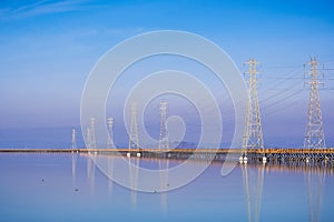 High voltage electricity power lines and transmission towers