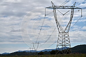 High voltage electricity pylon in a rural area