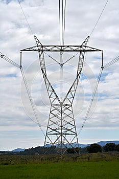 High voltage electricity pylon in a rural area