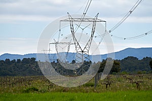 High voltage electricity pylon in a rural area