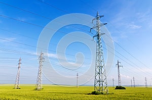 High voltage electricity pylons photo