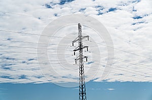 High voltage electricity tower. Power transmission. Electrical line
