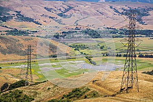 High voltage electricity towers on the hills of south San Francisco bay, San Jose, California
