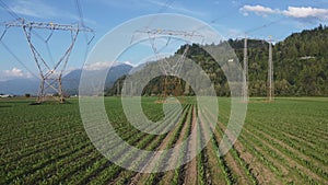 High Voltage electricity transmission lines in Chilliwack British Columbia Canada