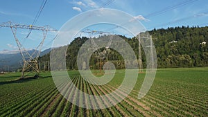 High Voltage electricity transmission lines in Chilliwack British Columbia Canada