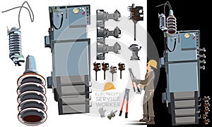 High Voltage Equipment Parts set 2 in 2 info graphic vector cart