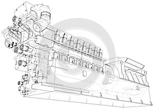 High voltage industrial standby dieasel generator at a power generation. The layers of visible and invisible lines are