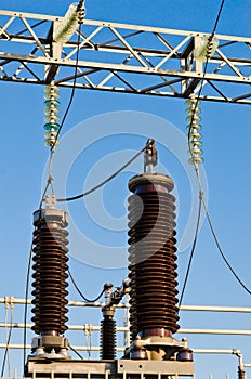 High-voltage insulators on transformer substation