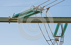 High voltage lines and a insulators from close