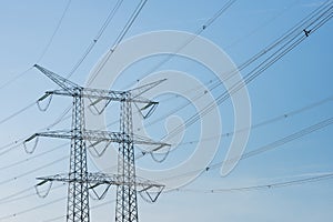 High voltage lines and a power pylon
