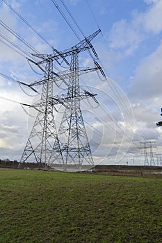 High-Voltage Mast or pylon with powerlines to transport electricity