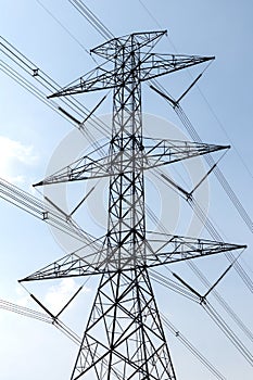 High voltage pole with clouds and sky