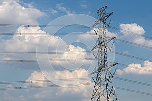 High voltage pole with clouds and sky