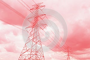 High voltage pole on a day the sky is very cloudy