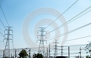 High voltage pole on sky sunset background