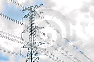 High voltage post on blue sky