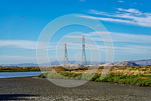 High voltage post,High voltage tower at blue nice sky - Palo Alto,  California, USA