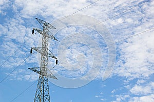 High voltage post, High-voltage tower at blue sky and cloud