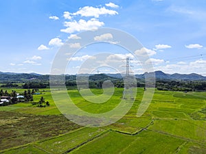 High voltage post, High voltage tower sky background on the mountain forest, Electricity poles and electric power transmission