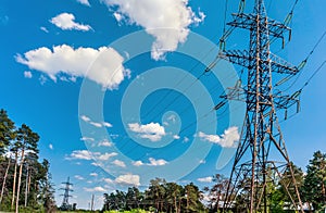 high voltage post,High voltage tower sky sunset background.