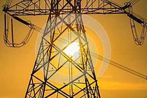 High voltage post,High voltage tower sky sunset background